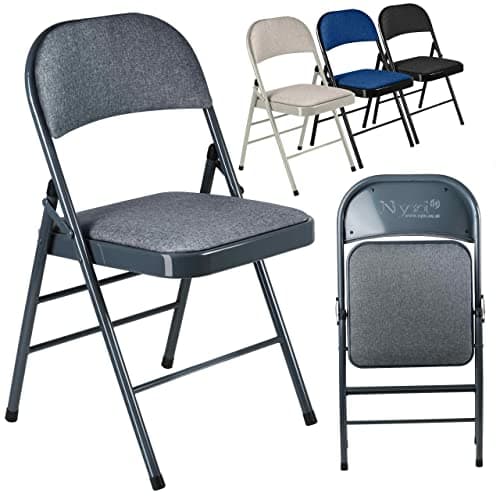 Image of Nyxi Folding Chairs with Padded Fabric Seats, Metal Frame, Foldable Chair Home Office Dinning, Multi-Purpose Indoor & Outdoor (Dark Grey, 1 X Chair)