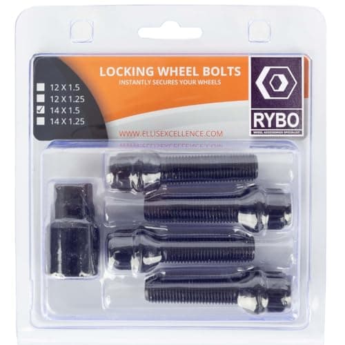 Image of RYBO Set of 4 M14 x 1.5 Radius Seat Alloy Wheel Locking Bolts (Black, 40mm Thread Length)