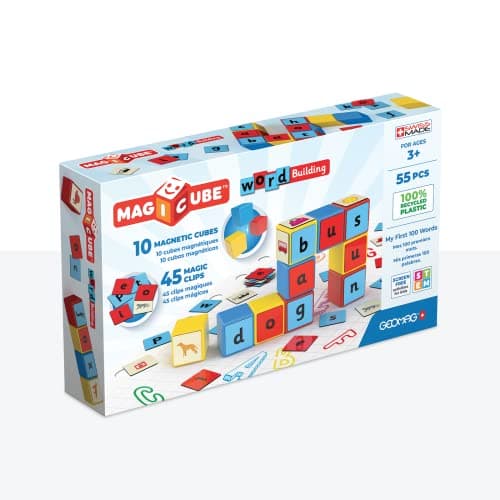 Image of Geomag, Magicube Word Building Clips, Magnetic Games Suitable Children From 3 Years Old, Set to Learn English, 79-Pc Pack, White (259)