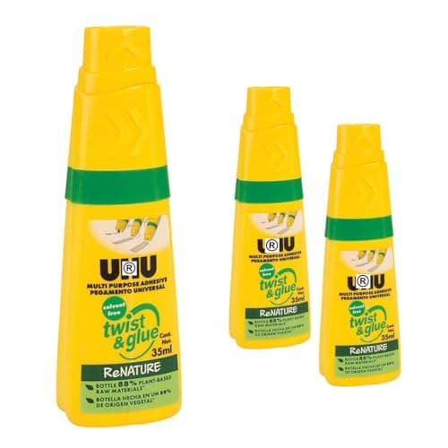 Image of 3 x UHU Twist & Glue Universal, Clear, Solvent-Free Adhesive, 35ml Bottle, Multi Purpose Applications for Home & Classrooms