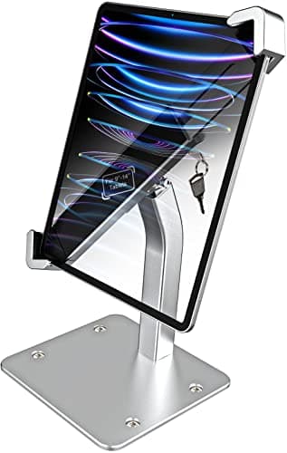 Image of woleyi Security Tablet Stand for Desktop, Retail Kiosk Tablet Holder Anti Theft, Heavy Duty Metal Tablet Mount with Lock for iPad Pro 12.9/ Air, Surface, Galaxy Tabs (9-14" Large Tablet)