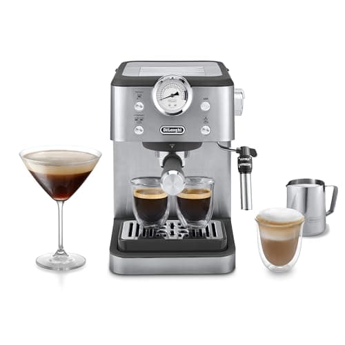 Image of De'Longhi Classic EM450.M, Manual Coffee Machine with Steam Wand, Barista Pump Espresso Machine, Cappuccino Nozzle, Double Wall Filter Basket, 15bar, Fit Mug Up to 13cm, Stainless Steel/Metal