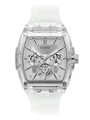 Image of GUESS Men's Trend Casual Tonneau Diamond 43mm Watch, Clear/Clear/Silver, One Size, Phoenix
