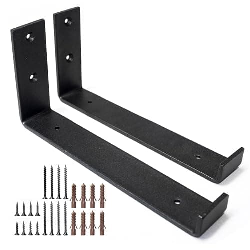 Image of Top Notch Home and Living Heavy Duty Metal Shelf Brackets | Steel Bracket for Wooden Wall Shelves | Support 40kgs | Hardwearing | Incl Fixtures & Fittings (Black, Pack of 2 Up Brackets)