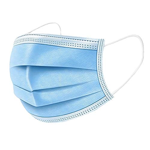 Image of Komonee Pack of 10 Disposable Blue Face Masks: 3 Ply High Filtration & Dustproof Mouth Cover Covering – Protective Breathable Masks For Men Women – Outdoors Indoors Workplace Shops