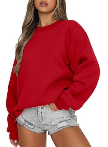 Image of CHICZONE Oversized Sweatshirts for Women Crewneck Pullover Comfy Sweaters Clothes Fall Winter Fashion Red