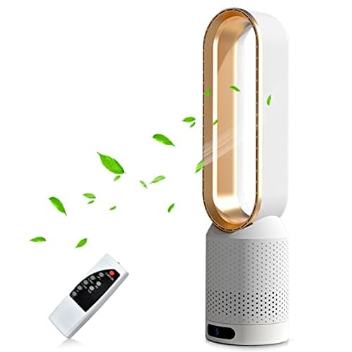 Image of Solace Tower Fan for Bedroom, 20 Inch Bladeless Fan, 80° Oscillating with Remote, 8 Speeds, 2H Timer, Quiet Desk Cooling Standing Floor Fans Indoor Home Office Room (Gold)
