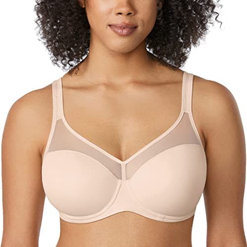 Image of DELIMIRA Women's Full Coverage Lightly Padded Bra Underwire Mesh Support Comfort T Shirt Bra Beige 36E