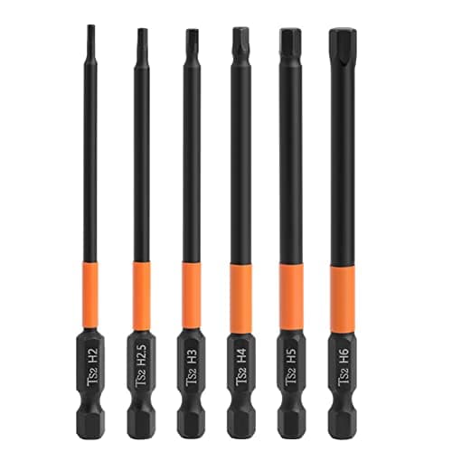 Image of Saipor 6pcs Magnetic Allen Wrench Drill Bit Set with 1/4 Inch Hex Shank S2 Steel Hex Bits Set H2/H2.5/H3/H4/H5/H6 Metric Impact Hex Head Screwdriver Bit Set (3.93 Inch / 100mm Length)