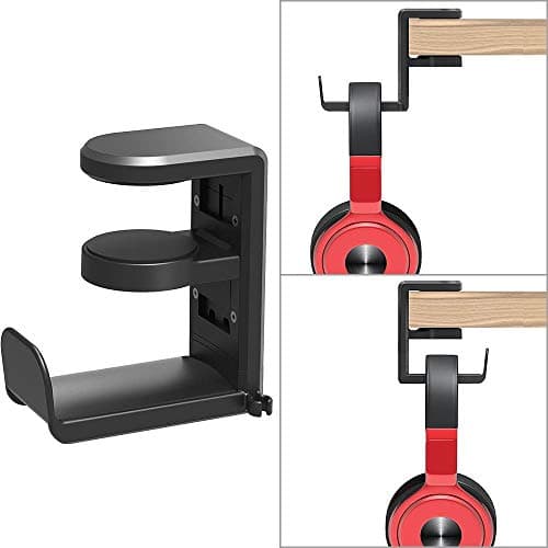 Image of Headphone Stand Holder with Cable Clip,Klearlook 360 Degree Swivel Adjustable Springed Clamp Headset Desk Hook,Universal Adjustable Headphone Hanger Earphone Clip Gaming Headset Mount Display-Black