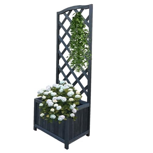 Image of Vivo Technologies Wooden Planter with Lattice Trellis Panels for Vines Garden Climbing Plants Flowers, Free Standing Plant Pot Box for Garden Patio Raised Bed,L45 x W30 x H120 cm, Grey