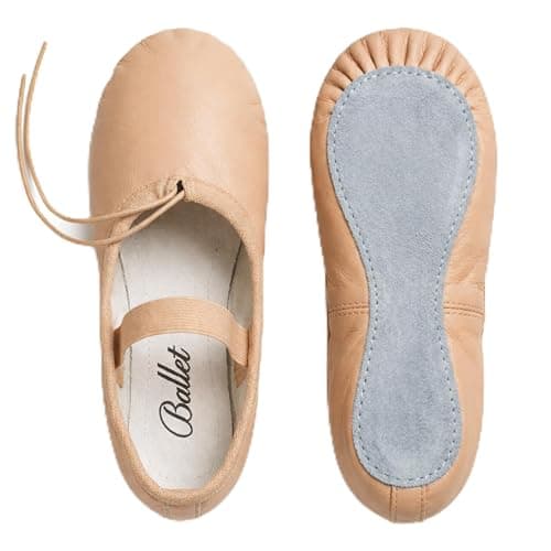 Image of FITWORTH Premium Leather Ballet Shoes for Girls, Toddlers & Adults – Full Sole Pinkish Beige Dance Flats for Ballet, Gymnastics & Yoga (Little Kid, 12)