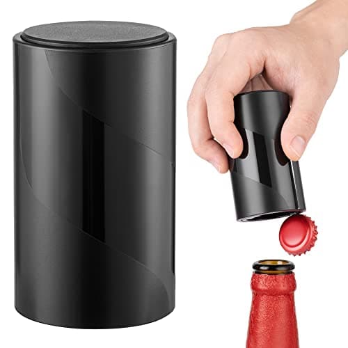 Image of VinFlow5 Automatic Beer Opener (Black), Magnetic Bottle Caps Remover, Push Down - Pull Up w/No Cap Damage for Bottle Top Collectors