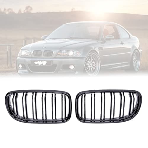 Image of Front Kidney Grille Grill, 1 Pair Gloss Black Dual Slat Front Kidney Bumper Grill Replacement for BMW 3 Series E90 E91 2009-2012