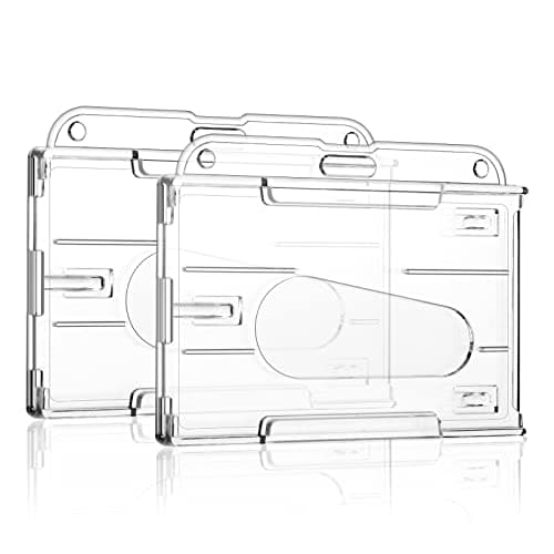 Image of Vicloon Horizontal Card Holder, 2pcs Hard Plastic ID Credit Card, Clear Badge Holders ID Card Badge Holder for Office School IDs Credit Cards Driver’s Licenses and Passes