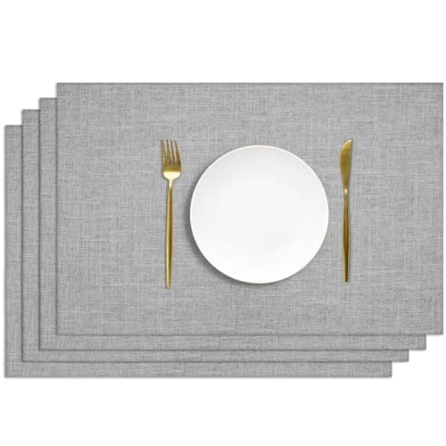 Image of AUAUY Table Mats Set of 4, Faux Linen Washable Place Mats, Double-sided Available Non-Slip Heat Resistant Table Placemats for Kitchen Dinning Restaurant, Place Mats for Table, 30x45cm (Gray)