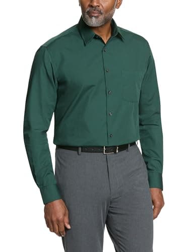 Image of Van Heusen Men's Dress Shirt Regular Fit Poplin Solid, Dark Leaf, 16.5" Neck 36"-37" Sleeve
