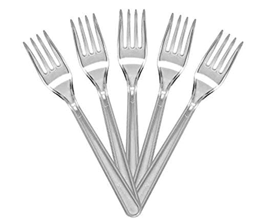 Image of 100 Clear Plastic Forks Strong Heavy Duty (Washable & Reusable)