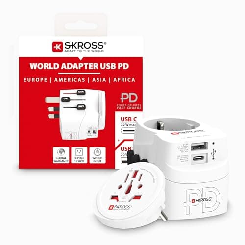 Image of SKROSS PRO Light AC30PD - World, Universal Travel Adapter with Fast Charging, 1 USB C and 1 USB A Port, International Adapter for UK, EU, USA, AUS & More