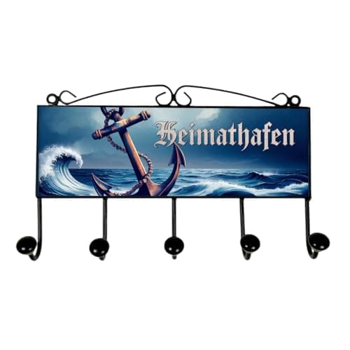 Image of Anker Heimathafen Coat Hook Rail with 5 Hooks Maritime Perfect for Maritime Decorative Wall Hooks in Retro Design