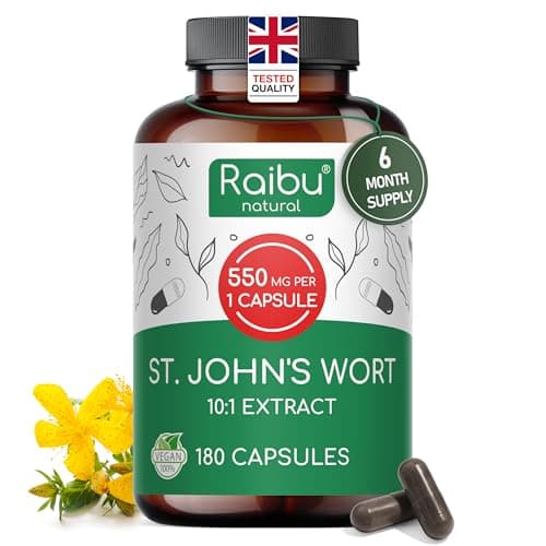 Image of St John's Wort 5,500 mg - 10:1 (550 mg) St John's Wort per Capsule - Mood & Emotional Wellbeing - Maximum Strength, 6-Month Supply - 180 Vegan Capsules, No Additives - Raibu