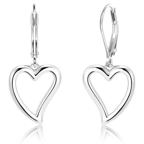 Image of Vesavifaka 925 Sterling Silver Heart Earrings for Women Silver Earrings Openwork Love Heart Dangle Earrings Drop Hypoallergenic Leverback Huggie Hoop Earing for Women Trendy