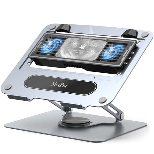 Image of MetFut Laptop Cooling Pad with Detachable Thermoelectric Cooler, Adjustable Height & Angle, 360 Rotation Base, Carbon Steel Framework, Ultra-quiet & Super Sturdy for up to 15.6” Laptop (Grey)