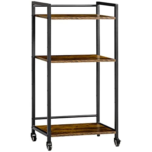 Image of HOMCOM 3-Tier Printer Stand, Utility Cart, Rolling Trolley with Adjustable Shelves with Lockable Wheels for Home Office, Rustic Brown