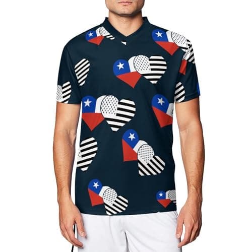 Image of Chile Flag and U.S. Flag Men's Activewear T-Shirts V-Neck Short Sleeve Soccer Jersey Sports Tees Tops