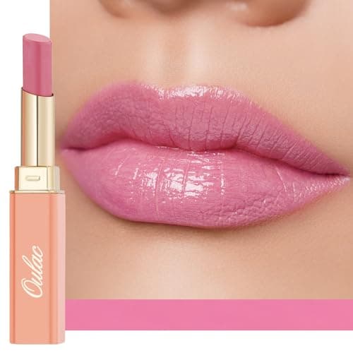 Image of Oulac Warm Pink Lipstick - Moisture Shine Hydrating Lipstick & Tinted Lip Balm for Dry Lips, Medium Coverage Lip Colour | Juicy Look, Glossy Finish, Vegan, Cruelty-Free, First Love (07)
