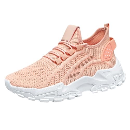 Image of Mens Canvas Shoes Women's Trainers Wide Fit Wedge Athletic Sneakers Casual Fashion Non Slip Athletic Shoes Lightweight Low Top Lace Up Orthopedic Trainer Mesh Arch Support Footwear Pink 4
