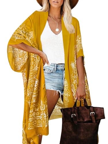 Image of Breezy Lane Women's Swimsuit Cover Up Kimono Cardigan Bathing Suit Beachwear Bohemian Floral Print Resort Wear