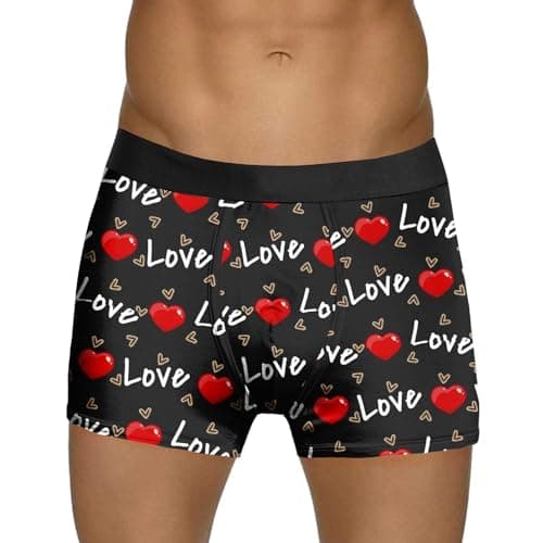 Image of WILLBEST Valentines Mens Boxers Shorts Underwear Love Heart Print Funny Man Gift Men Cotton Trunks Boxer Briefs Valentine's Day Gifts for Him Husband Boyfriend Father