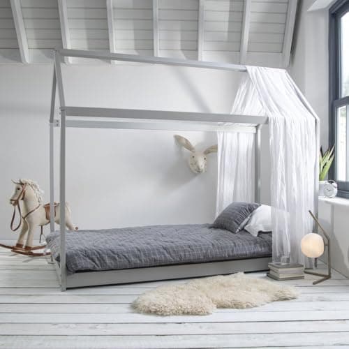 Image of Nöa & Nani Kara Single 4 Poster Bed Frame, Silk Grey – Sturdy & Stylish Wooden Scandinavian Bed Frame with Sleek Minimalist Design & Floor-Level Sleeping – Ideal for Children's Bedrooms & Guest Rooms