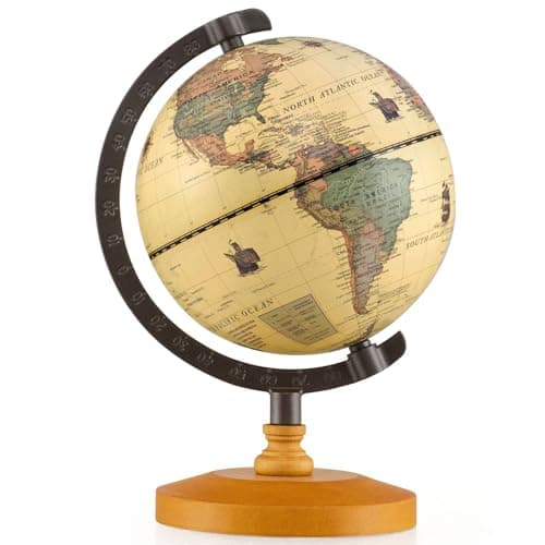 Image of GYMAX 14cm World Globe, Desktop Earth Globes with Metal Stand and Wooden Base, Educational Rotating Globe for Home Office Classroom