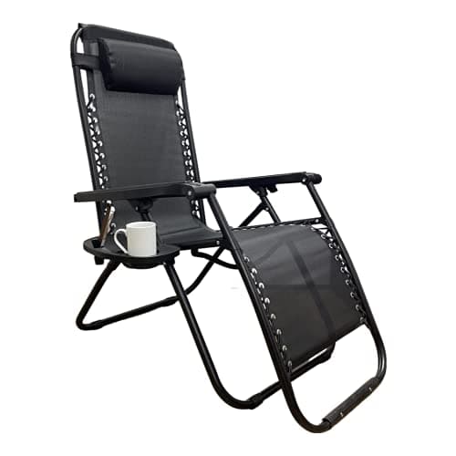 Image of REQUISITE NEEDS Zero Gravity Chair Heavy Duty Textoline Outdoor & Garden Sunloungers Reclining, Folding Chair, Relaxer Chairs with Cup Holder and Headrest Pillow (1, BLACK)