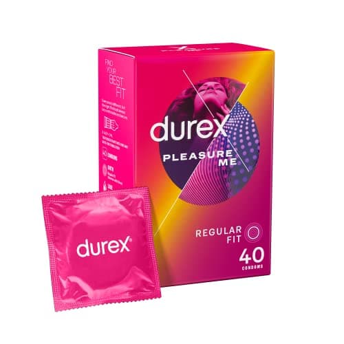 Image of Durex Pleasure Me, 40 Condoms, Dotted and Ribbed, Regular Fit, With Extra Silicone Lube, Trusted Durex Protection, With Silicone Lube, Easy on Shape, Teat Ended, Natural Latex