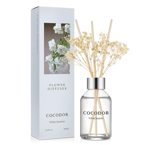 Image of COCODOR Flower Reed Diffuser Set / 100ml / White Jasmine Scent Diffuser with Sticks for Home Fragrance and Bathroom Shelf Decor