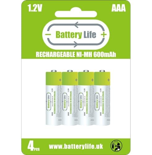 Image of Battery Life AAA Rechargeable Batteries (4 pack) 600mAh Ni-MH 1.2v Household UK Brand