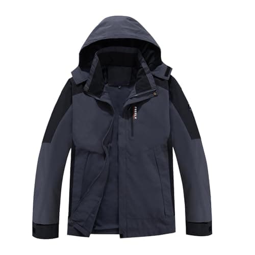 Image of Ynport Crefreak Men's Outdoor Trench Rain Coats Lightweight Waterproof Trekking Jacket Windproof Rain Hooded Jackets Shell Mountain Sport Jacket, Grey, L