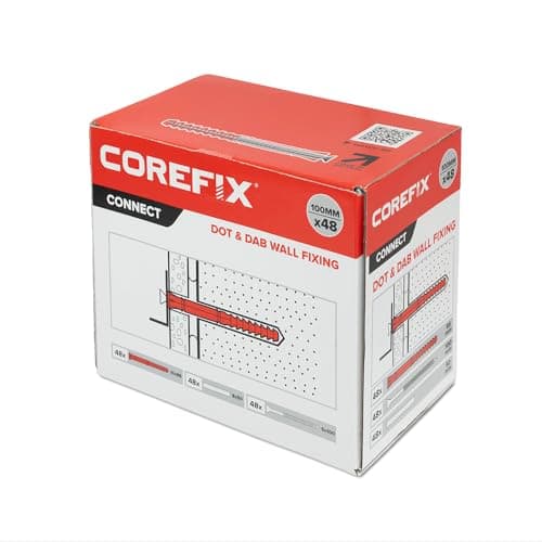 Image of Corefix 100mm Heavy Duty Dot & Dab Wall Fixings - Plasterboard Over Blockwork Wall Plugs & Screws - For TVs, Radiators, Shelving & more - Holds 55kg per fixing - Reinforced Steel Core – Box of 48