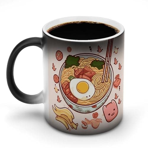 Image of KLJHNVBM Novelty Color Changing Mug 12 Oz, Magic Heat Sensitive Ceramic Coffee Cup, Delicious Sweet Ramen Coffee Mug for Office Home & Gifts