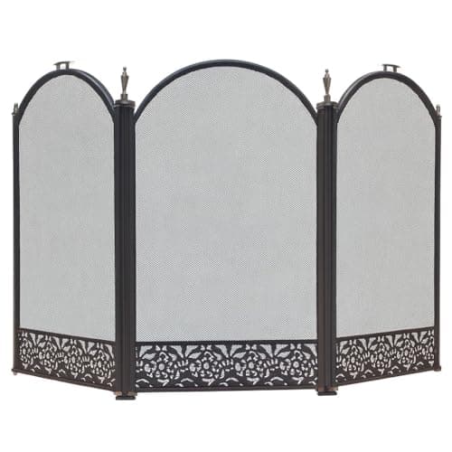 Image of Easy Shopping 3-Panel Black Firguard Metal Firescreen Safety Screen Strong, Stylish & Protective Flame Guard for Coal & Wood Fire, Folding Fireplace Cover, Foldable Moveable