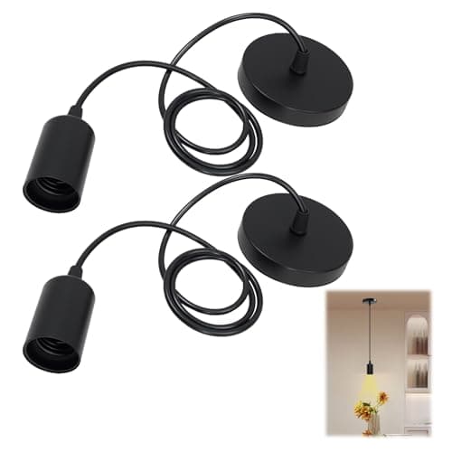 Image of 2 PCS Black Pendant Light Fitting with 100cm Adjustable Cable, E27 Screw Lamp Holder and Black Ceiling Rose,E26 Industrial Style Blacks Light Pendant Fitting for Kitchen, Bedroom, Cafe, Loft, Bar