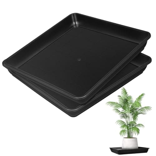 Image of HEMOTON 2 Pcs Large Square Plant Saucers, Deep Plastic Plant Pot Drip Tray for Indoor Outdoor Garden, Heavy Duty Water Base Plate for Planters, Bonsai Humidity Pebble Tray (Black, 40cm)