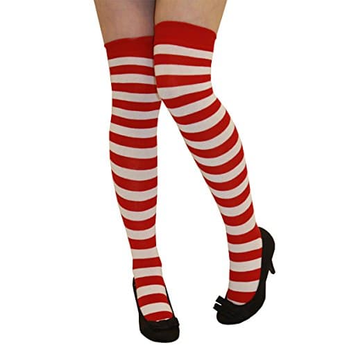 Image of Crazy Chick New Ladies Girls Stripe Stripy Striped Over The Knee Thigh High Long Socks Assorted Colours UK Size 4-6 Red White