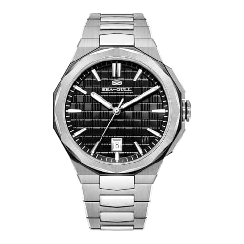 Image of SEA-GULL Men’s Mechanical Watch, Special Edition Automatic Watches, Mat Pattern Design Dial Distinctive Wristwatch, Seagull ST18, 1140A (Black)