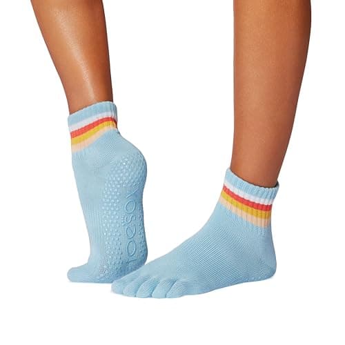 Image of toesox Grip Full Toe Socks – Women's Toe Socks for Yoga, Pilates, Barre & Studio Workouts, Vibrancy, Small
