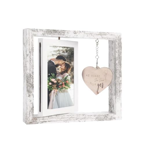 Image of He Asked She Said Yes Photo Frame - Proposal Engagement Gifts for Couples with Heartfelt Message - Rotating 2-Sided Wood Photo Frame Perfect Wedding & Newlywed Gift