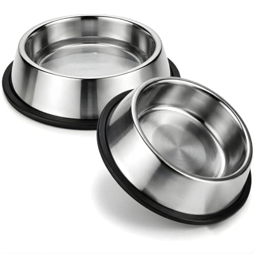 Image of Dog Bowls Pack of 2, Stainless Steel Dog Bowls with Anti Slip Base, Non Slip Food and Water Bowls for Small to Medium Dogs (700ml)